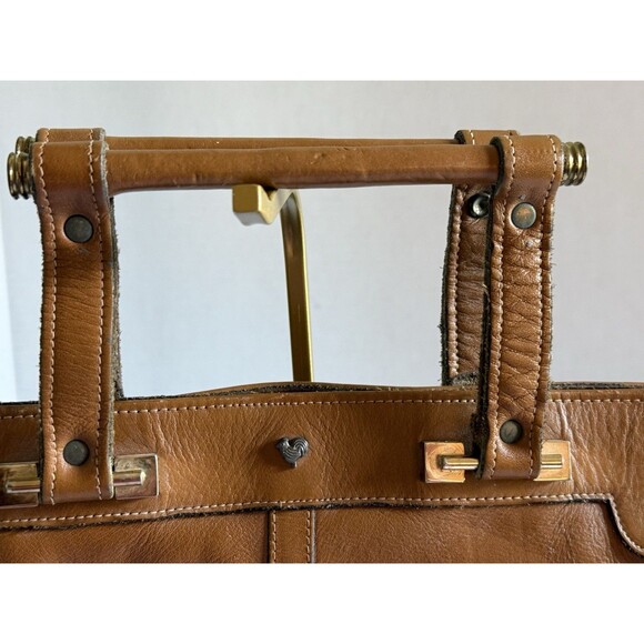 Vintage Jean Fogel Paris Rooster logo Tan Double Strap Handbag Purse 1970s HTF - Picture 6 of 16
